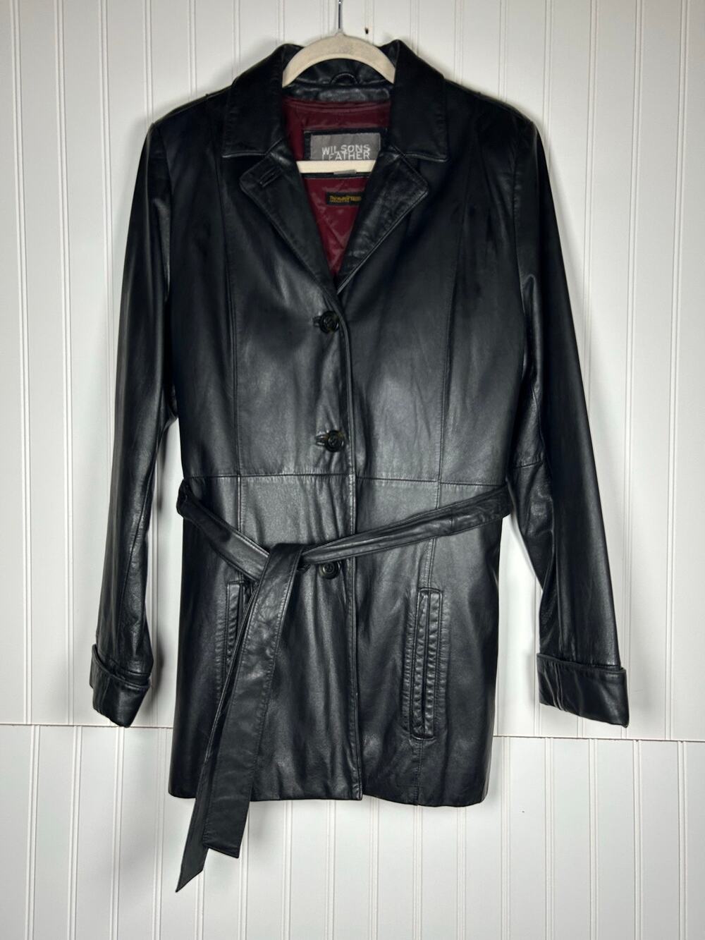 Classic WILSONS Womens genuine Leather Insulated belted Jacket Black M goth